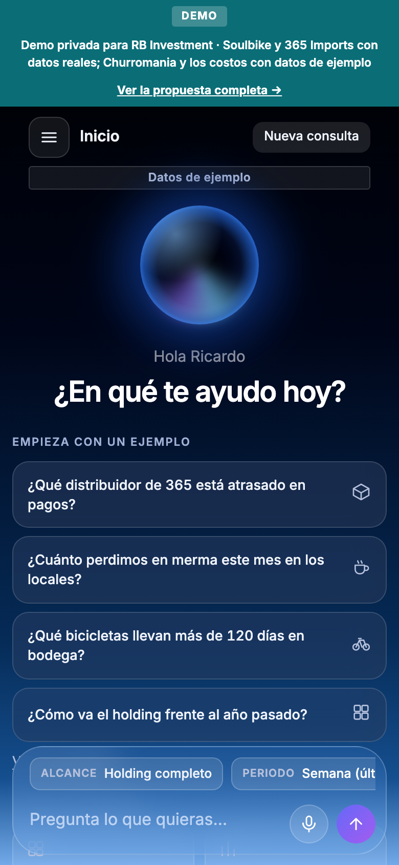 Pantalla de inicio de Sobremesa en el celular